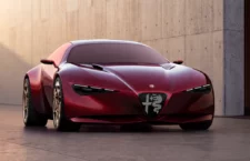 Lignes athlétiques et calandre emblématique du concept Alfa Romeo Cuorerosso.
