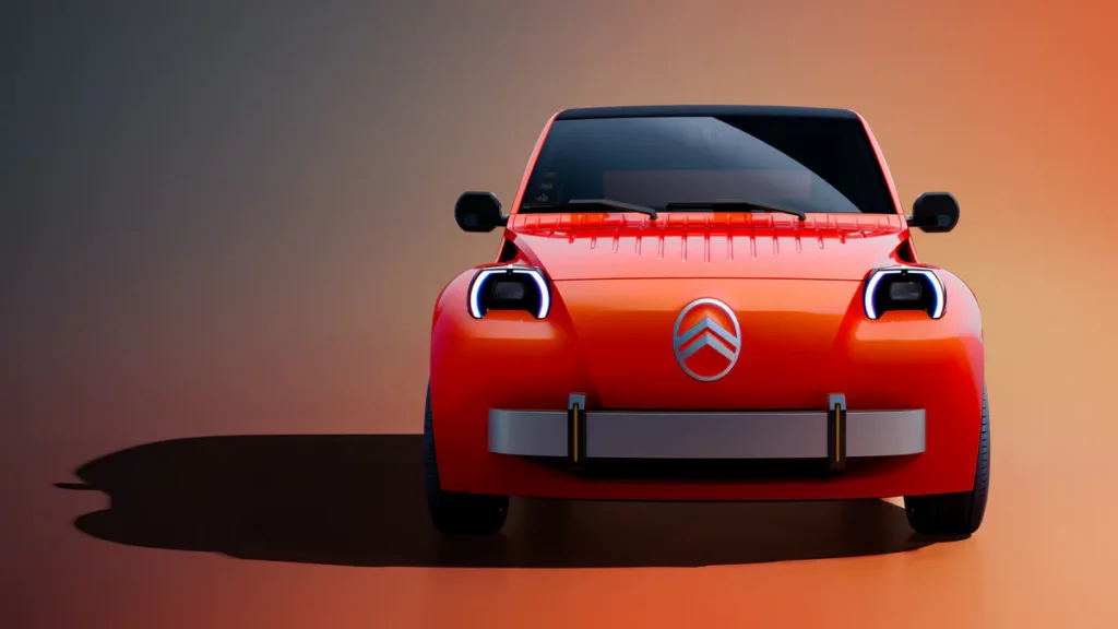 Face avant audacieuse et projecteurs ronds de la Citroën 2 CV Concept.